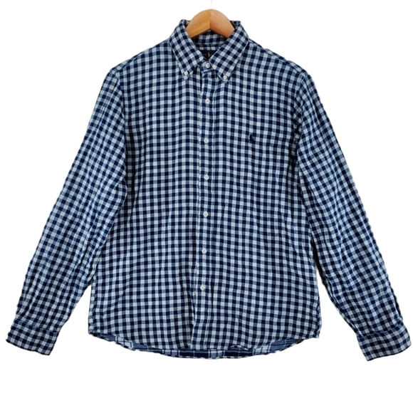 Ralph Lauren Shirt Mens M Blue Gray Gingham Plaid Button Down Classic Fit Cotton - Picture 4 of 15